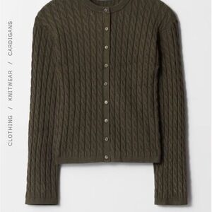 & Other Stories Dark Green Cable Knit Cardigan